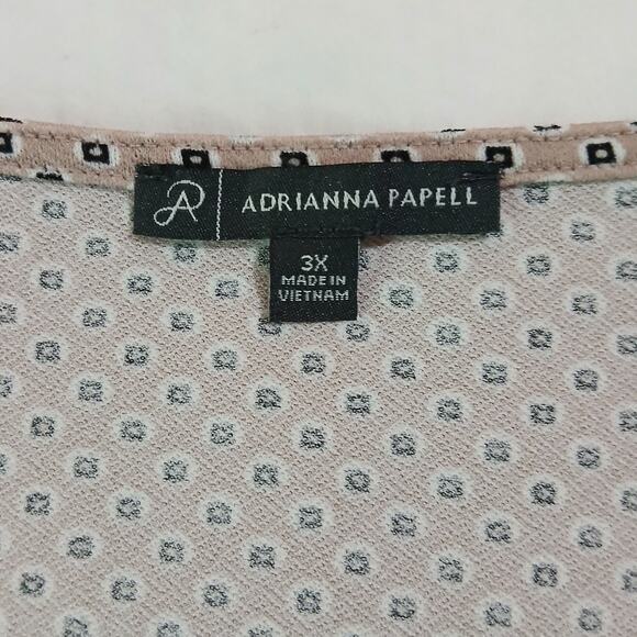 Adrianna Papell 3X Taupe small dot print 3/4 sleeve a line top small v neck - Picture 2 of 7